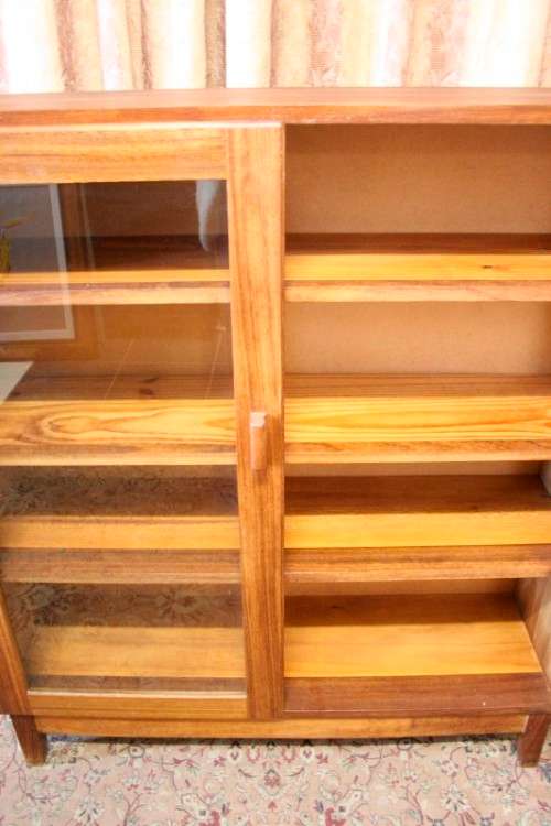 A wonderful Teak glass door bookcase with three shelves, stunning in a study, office!!