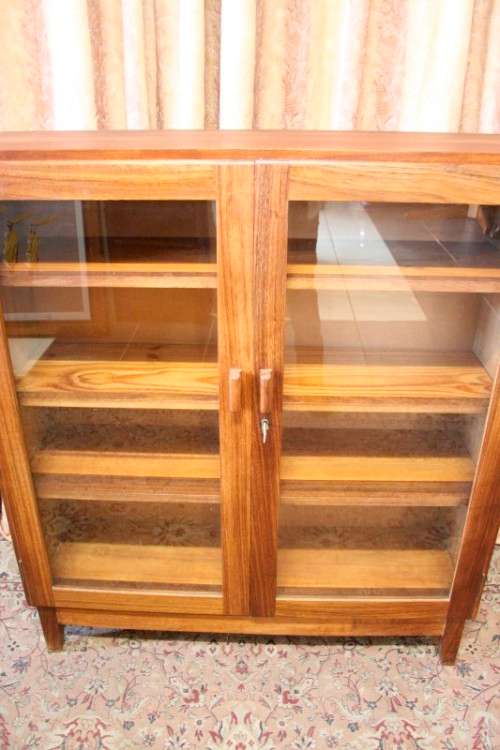 A wonderful Teak glass door bookcase with three shelves, stunning in a study, office!!