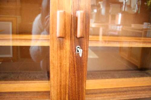 A wonderful Teak glass door bookcase with three shelves, stunning in a study, office!!