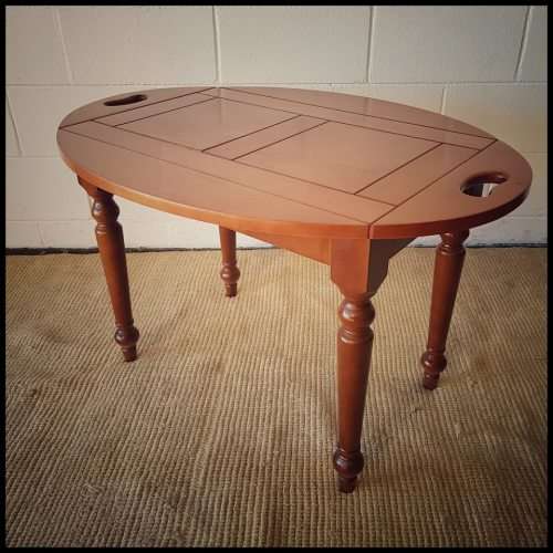 cherry wood coffee/ occasional table with turned legs and handle cut-outs on the side-Lifespace Sale