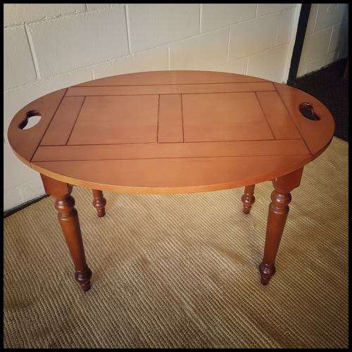 cherry wood coffee/ occasional table with turned legs and handle cut-outs on the side-Lifespace Sale