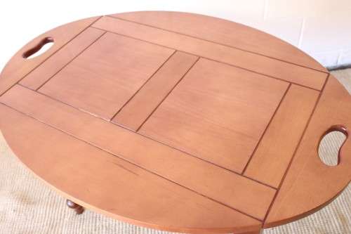 cherry wood coffee/ occasional table with turned legs and handle cut-outs on the side-Lifespace Sale