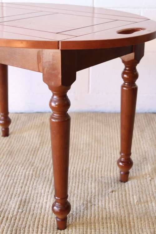 cherry wood coffee/ occasional table with turned legs and handle cut-outs on the side-Lifespace Sale