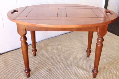 cherry wood coffee/ occasional table with turned legs and handle cut-outs on the side-Lifespace Sale