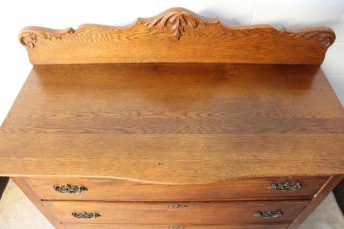 Awesome antique large carved Oak 5-drawer chest of drawers w/ gorgeous period style handles - WOW!!
