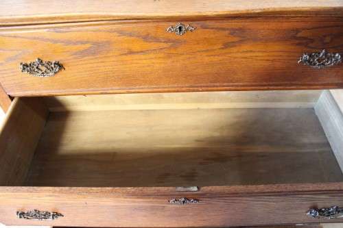 Awesome antique large carved Oak 5-drawer chest of drawers w/ gorgeous period style handles - WOW!!