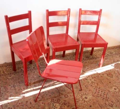 Four painted red wooden occasional chairs, stunning on a patio, porch etc. price/ chair