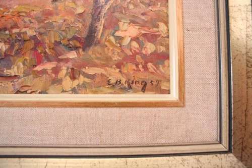 An incredible signed and framed E B King (1957) oil on board landscape painting