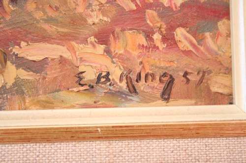 An incredible signed and framed E B King (1957) oil on board landscape painting