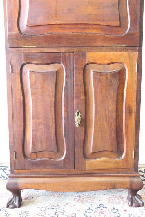 Beautiful Imbuia ball & claw fall-front drinks cabinet w double door bottom cupboard & brass handles