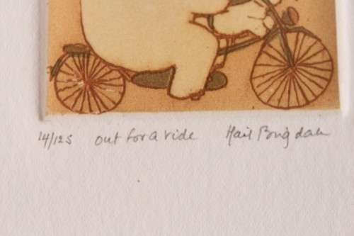**RS17** Rare signed, numbered (14 of 125) Harriet Brigdale framed etching titled "Out for a ride"