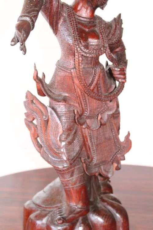 **RS17** Magnificently hand carved pair of tall solid Rosewood Thai Khon dancing figurines