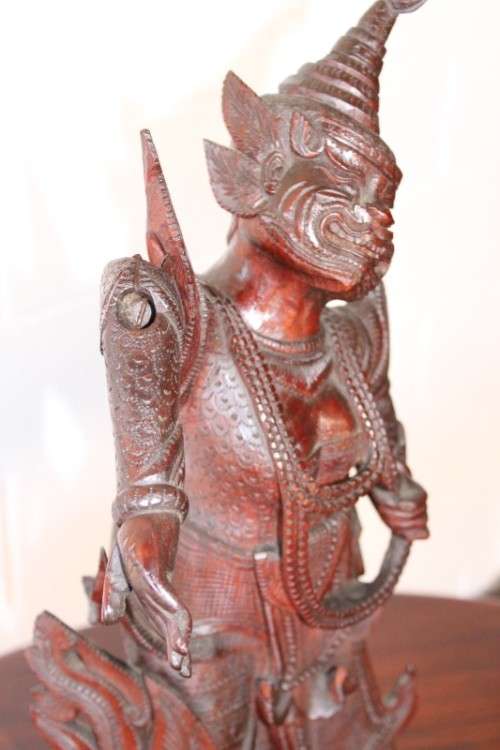 **RS17** Magnificently hand carved pair of tall solid Rosewood Thai Khon dancing figurines