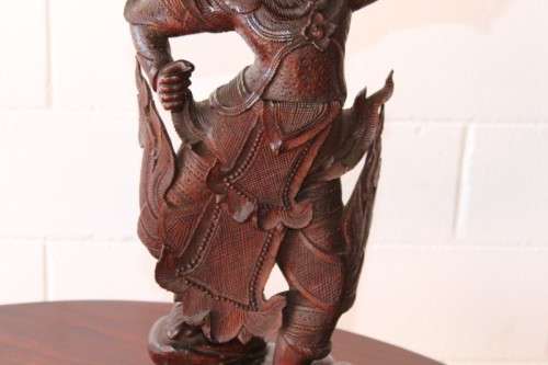 **RS17** Magnificently hand carved pair of tall solid Rosewood Thai Khon dancing figurines