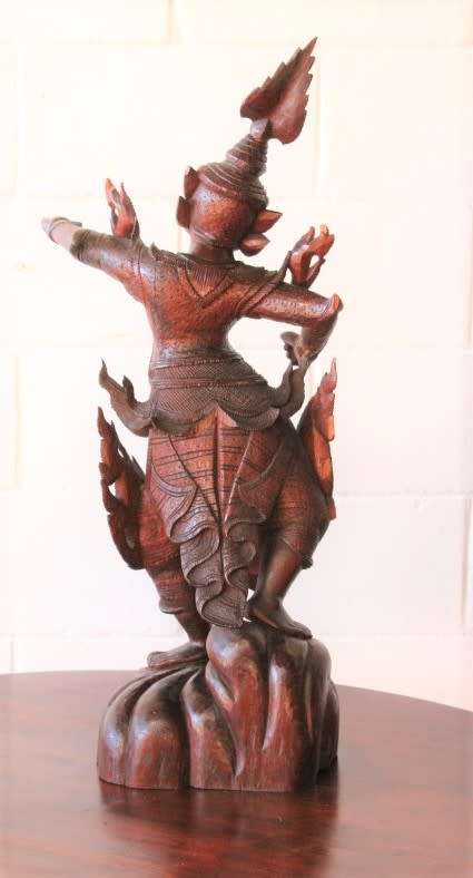 **RS17** Magnificently hand carved pair of tall solid Rosewood Thai Khon dancing figurines