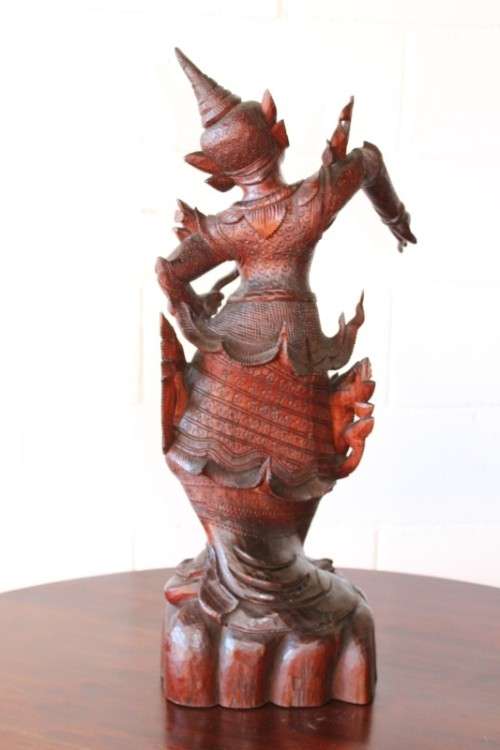 **RS17** Magnificently hand carved pair of tall solid Rosewood Thai Khon dancing figurines