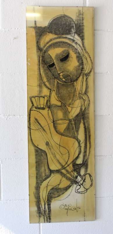 A amazing original signed Ben Macala (1938-1997) "Abstract" style painting with a glass front