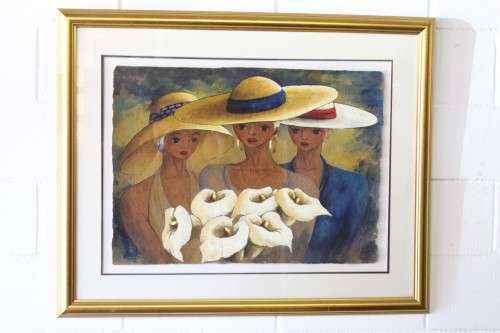 **RS17** A lovely large, colourful framed original signed "Lucille" painting of three women