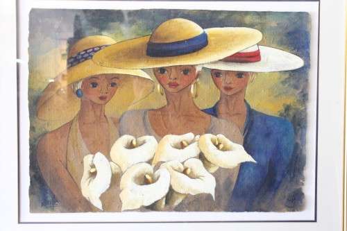 **RS17** A lovely large, colourful framed original signed "Lucille" painting of three women