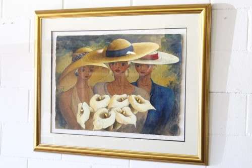 **RS17** A lovely large, colourful framed original signed "Lucille" painting of three women