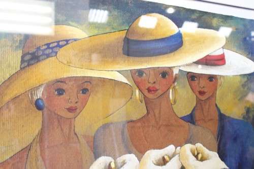 **RS17** A lovely large, colourful framed original signed "Lucille" painting of three women
