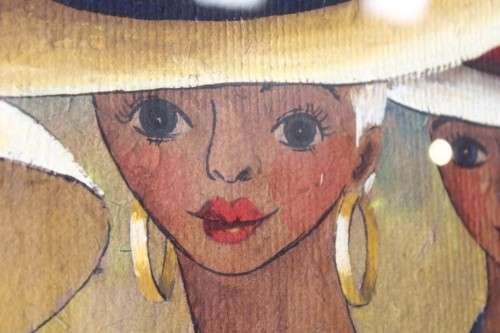 **RS17** A lovely large, colourful framed original signed "Lucille" painting of three women