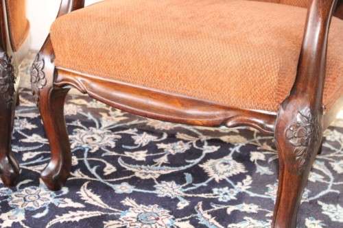 **RS17** Exquisite pair of antique Victorian Walnut deep-button armchairs w/ hand-carved detailing