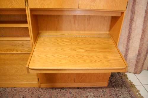 **RS17** A beautifully made wall unit/ cabinet with loads of cupboards and a lift top writing desk.