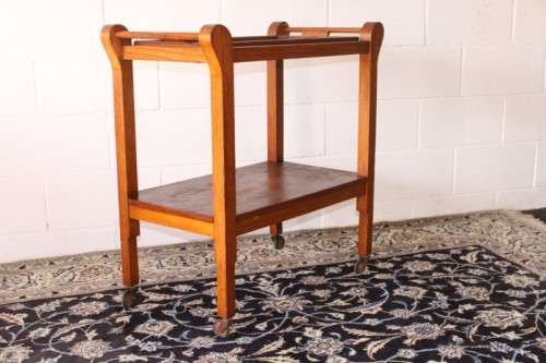 **RS17** A wonderful solid oak 2-tier tea/ drinks trolley w/ removable tray on its original castors