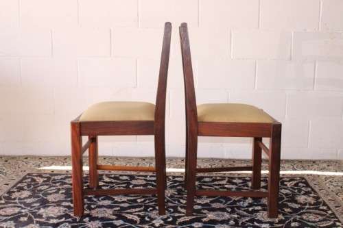 **RS17** Two solidly made vintage/ antique? solid teak occasional chairs in a sand colour fabric