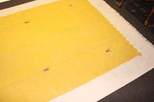 **RS17** An incredible (392cm x 287cm) yellow and cream Indian Dhurrie carpet in beautiful condition