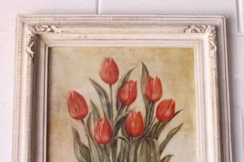 **RS17** A pair of whitewashed framed botanical prints incl red tulips and red & white hydrangea