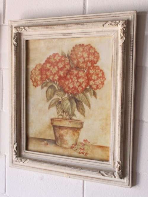 **RS17** A pair of whitewashed framed botanical prints incl red tulips and red & white hydrangea