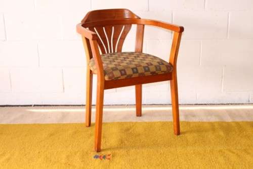 **RS17** Awesome original "Woodlam" bentwood Sheraton style occasional chair w/ upholstered seat