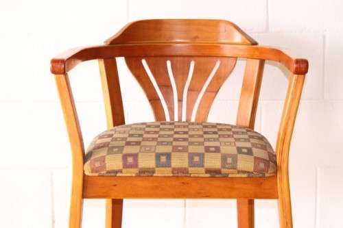 **RS17** Awesome original "Woodlam" bentwood Sheraton style occasional chair w/ upholstered seat