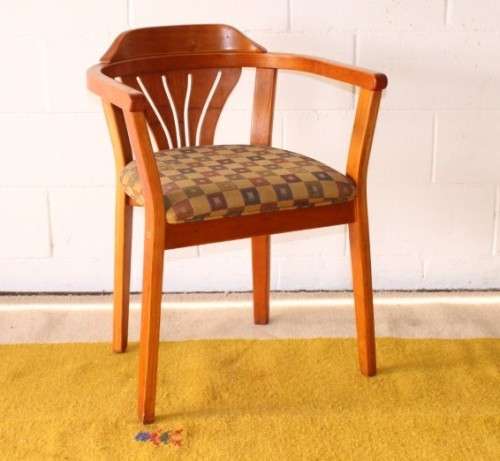 **RS17** Awesome original "Woodlam" bentwood Sheraton style occasional chair w/ upholstered seat