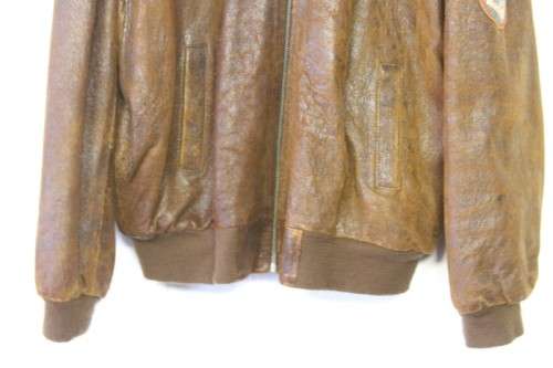 **RS17** Awesome gents brown genuine leather bomber jacket w/ quilted lining & faux sheepskin collar