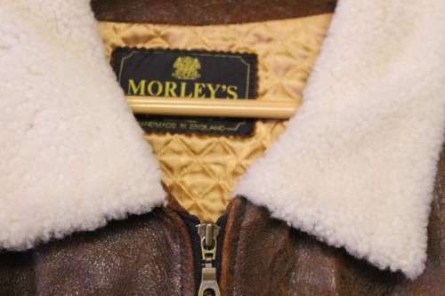 **RS17** Awesome gents brown genuine leather bomber jacket w/ quilted lining & faux sheepskin collar