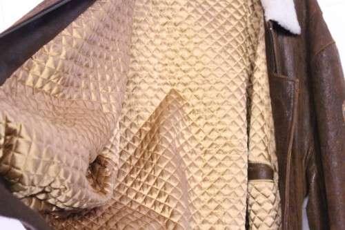 **RS17** Awesome gents brown genuine leather bomber jacket w/ quilted lining & faux sheepskin collar