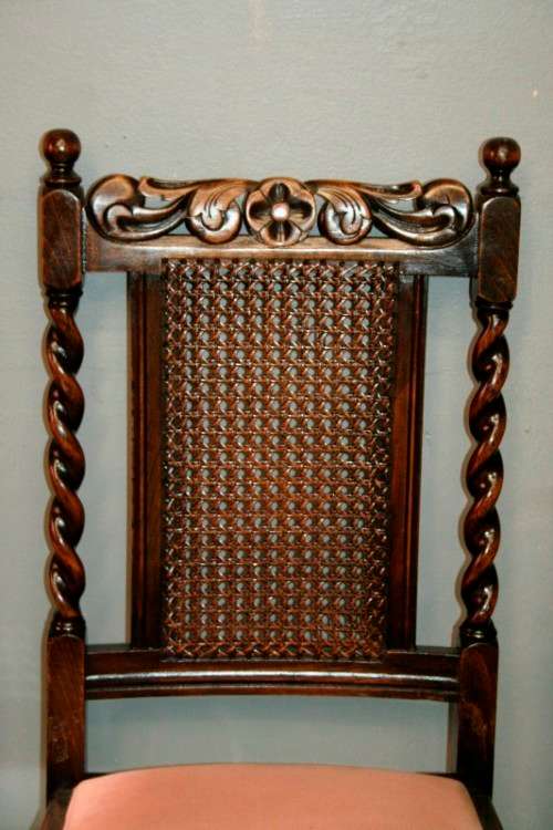 **RS17** A lovely Victorian solid oak hand carved chair w/ barley-twist uprights & cane bergere back