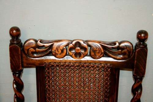 **RS17** A lovely Victorian solid oak hand carved chair w/ barley-twist uprights & cane bergere back