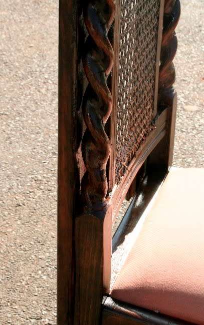 **RS17** A lovely Victorian solid oak hand carved chair w/ barley-twist uprights & cane bergere back