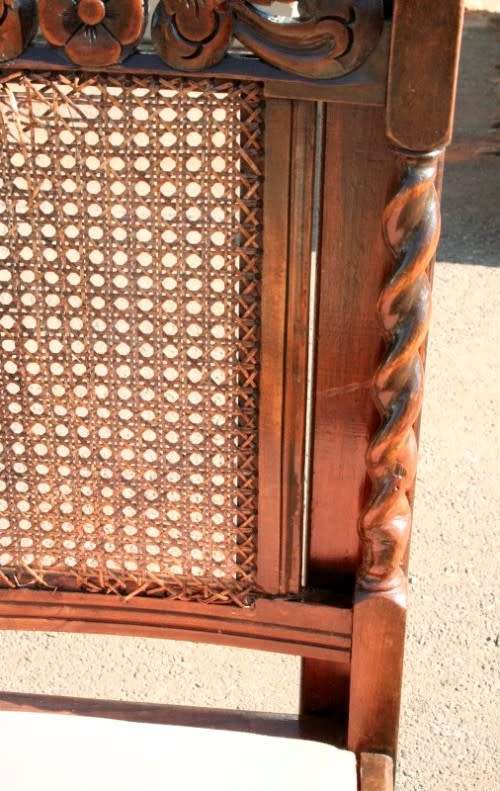 **RS17** A lovely Victorian solid oak hand carved chair w/ barley-twist uprights & cane bergere back