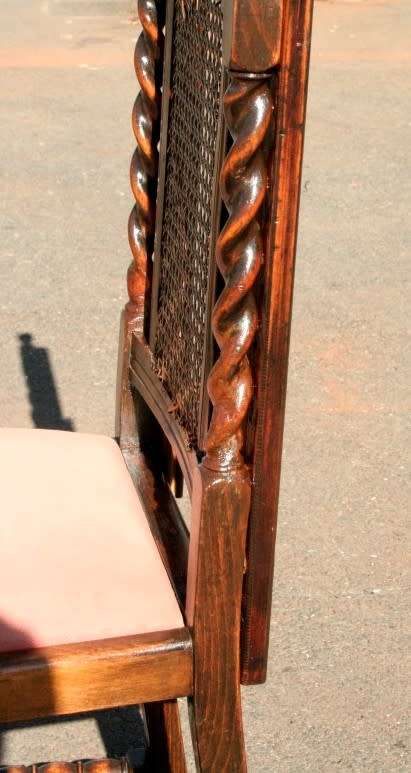 **RS17** A lovely Victorian solid oak hand carved chair w/ barley-twist uprights & cane bergere back