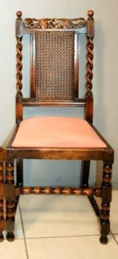 **RS17** A lovely Victorian solid oak hand carved chair w/ barley-twist uprights & cane bergere back
