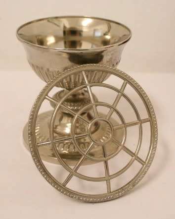 Two stunning vintage silver plated flower frogs with mesh lids