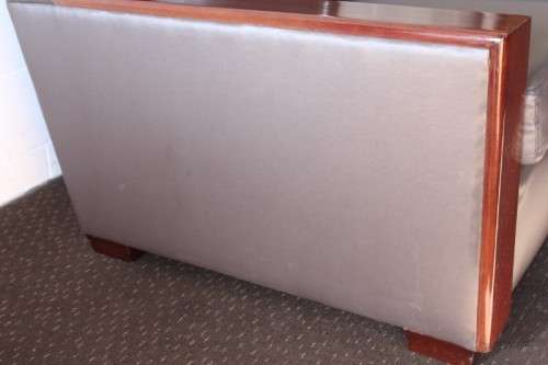 **RS17** Mid-century style Scandinavian club chair w/ mahogany armrests in brown leather-feel fabric