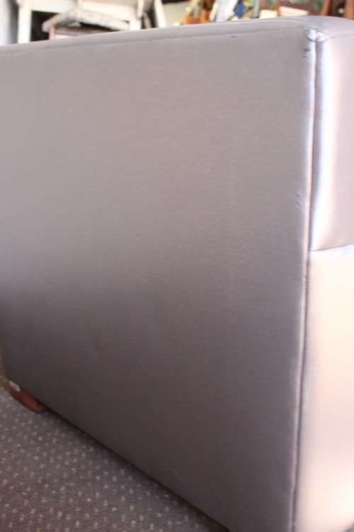 **RS17** Mid-century style Scandinavian club chair w/ mahogany armrests in brown leather-feel fabric