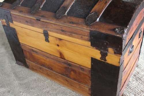 A stunning & rare antique Victorian (c1900) metal-clad wooden camel-back steamer travel trunk