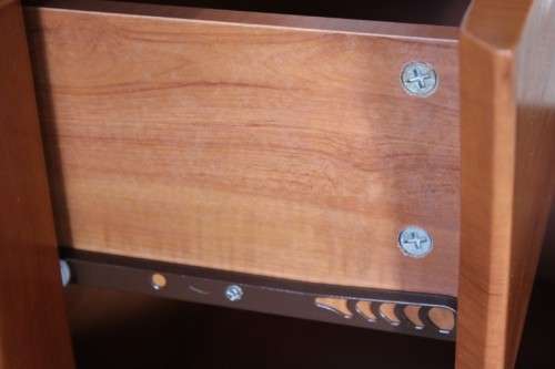 A gorgeous pair of modern Bombe style 2-drawer pedestals/ bedside tables with metal feet & handles